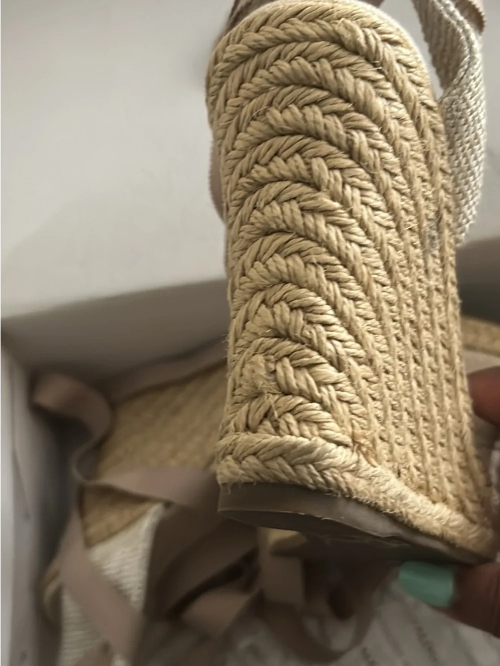 ALDO Tan Espadrille Wedge Sandals with Ribbon Ankle Ties